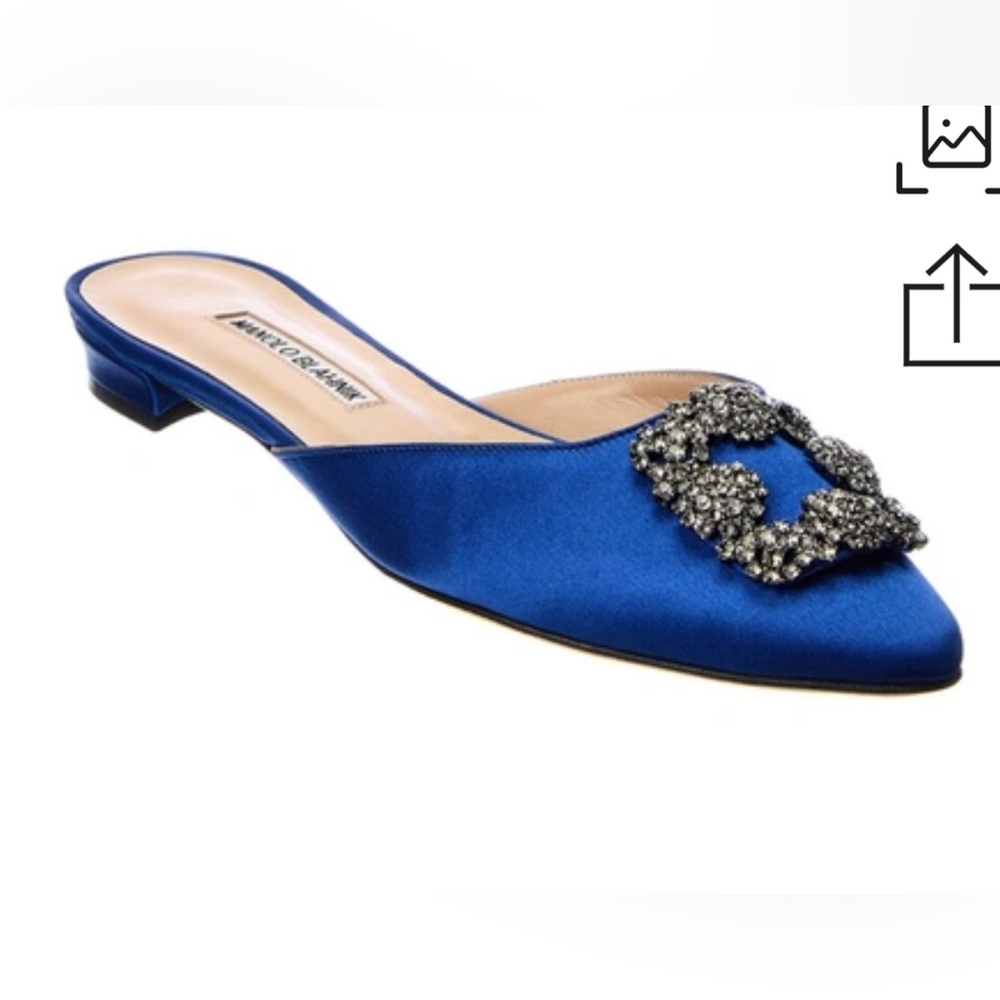 Manolo Blahnik Blue Satin Hangisi Mules